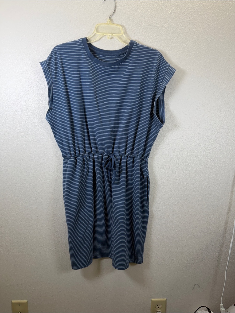 a new day Blue Striped Drawstring Waist Mini Dress